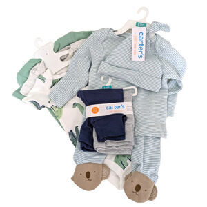 Carter's Lot 0f 8 Baby Bundle 3 Mos Underwear Pants Hat Pajamas Green Gray Blue